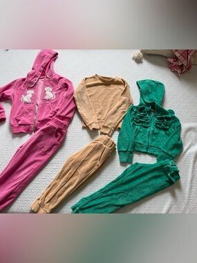 Kids Velour Hoodie & Jogger Sets - Pink, Tan, Green